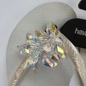 Havaianas Lunar Gold/White Flip Flops with Swarovski Crystal Accents